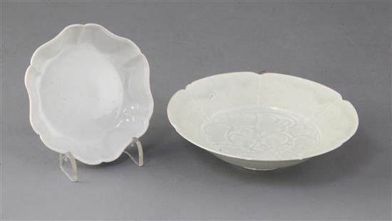 Two Chinese Qingbai petal lobed dishes, Song dynasty, 14.9 and 10.8cm